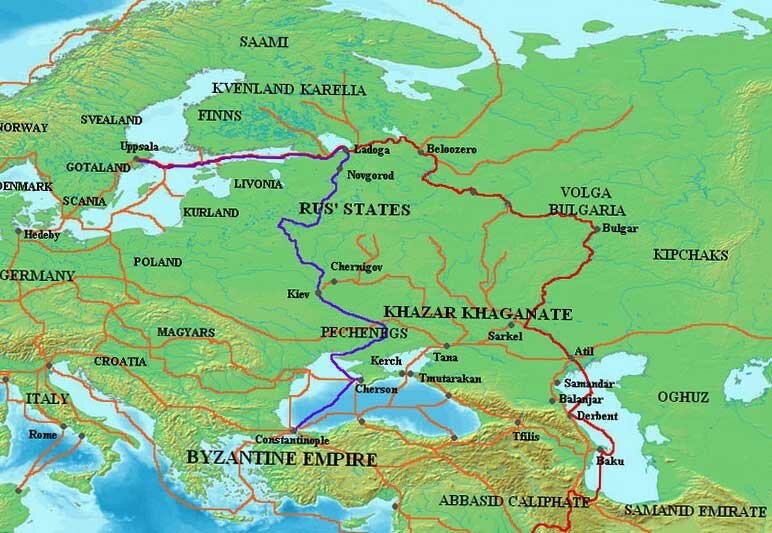 Торговый путь "из варяг в греки". Карта маршрутов